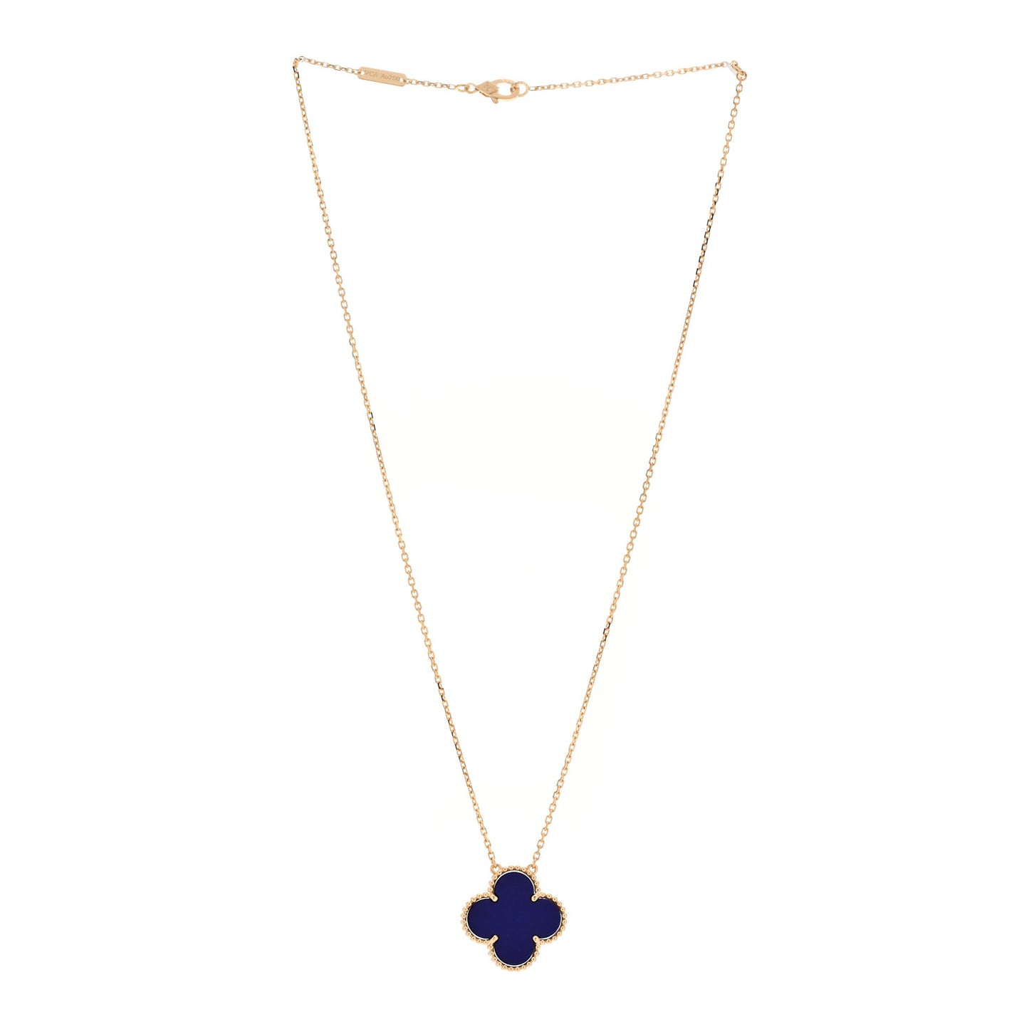 18K Yellow Gold Blue Sevres Porcelain Magic Alhambra Vendome Necklace