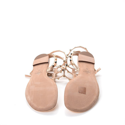 Valentino Garavani Metallic Grained Calfskin Rockstud Ankle Wrap Flat Thong Sandals 39 Rame 5 of 9