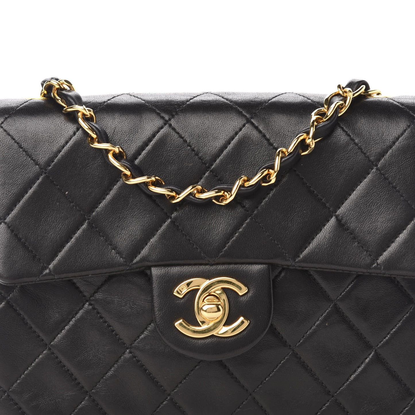 Lambskin Quilted Mini Square Flap Black