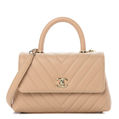 Chanel Caviar Chevron Quilted Mini Coco Handle Flap Beige 1 of 12