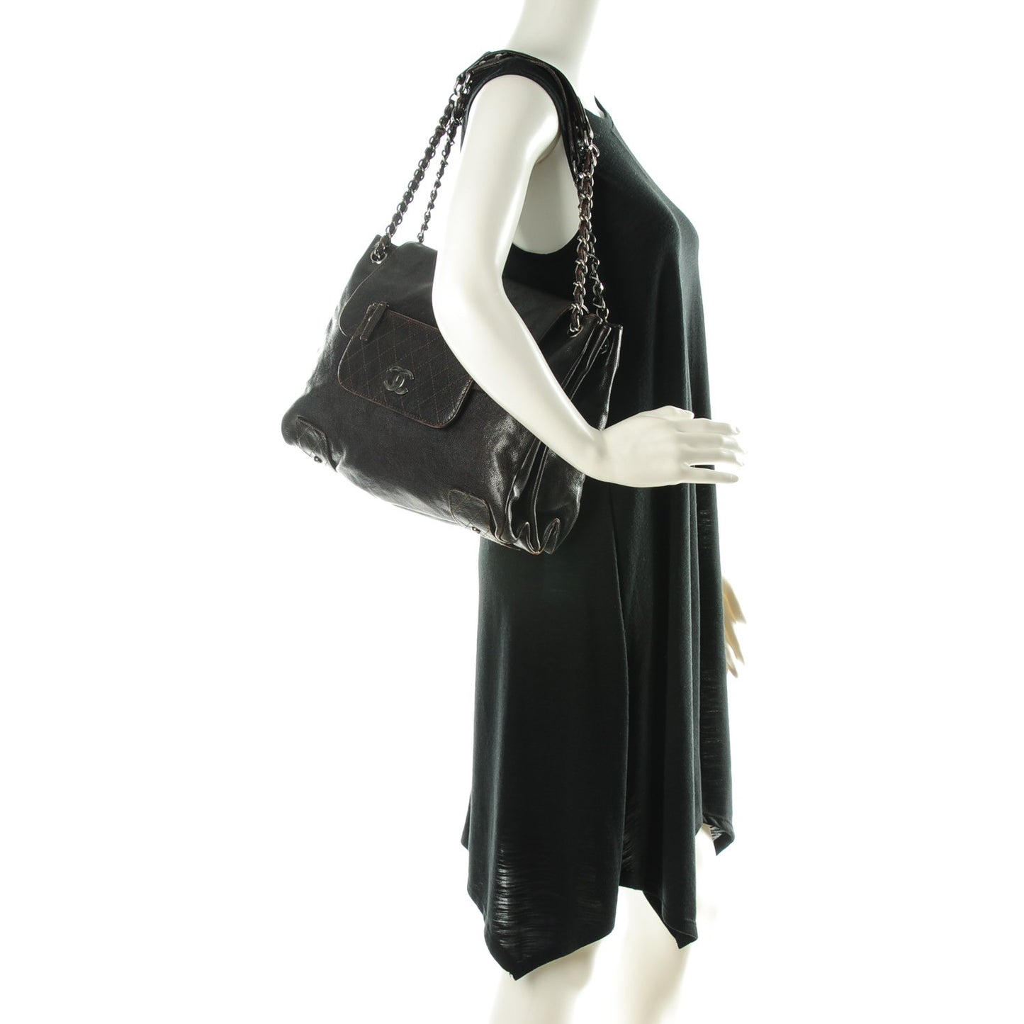 Glazed Caviar Pocket In The City Tote Brown