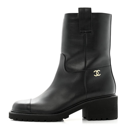 Chanel Calfskin CC Ankle Boots 38 Black 1 of 10