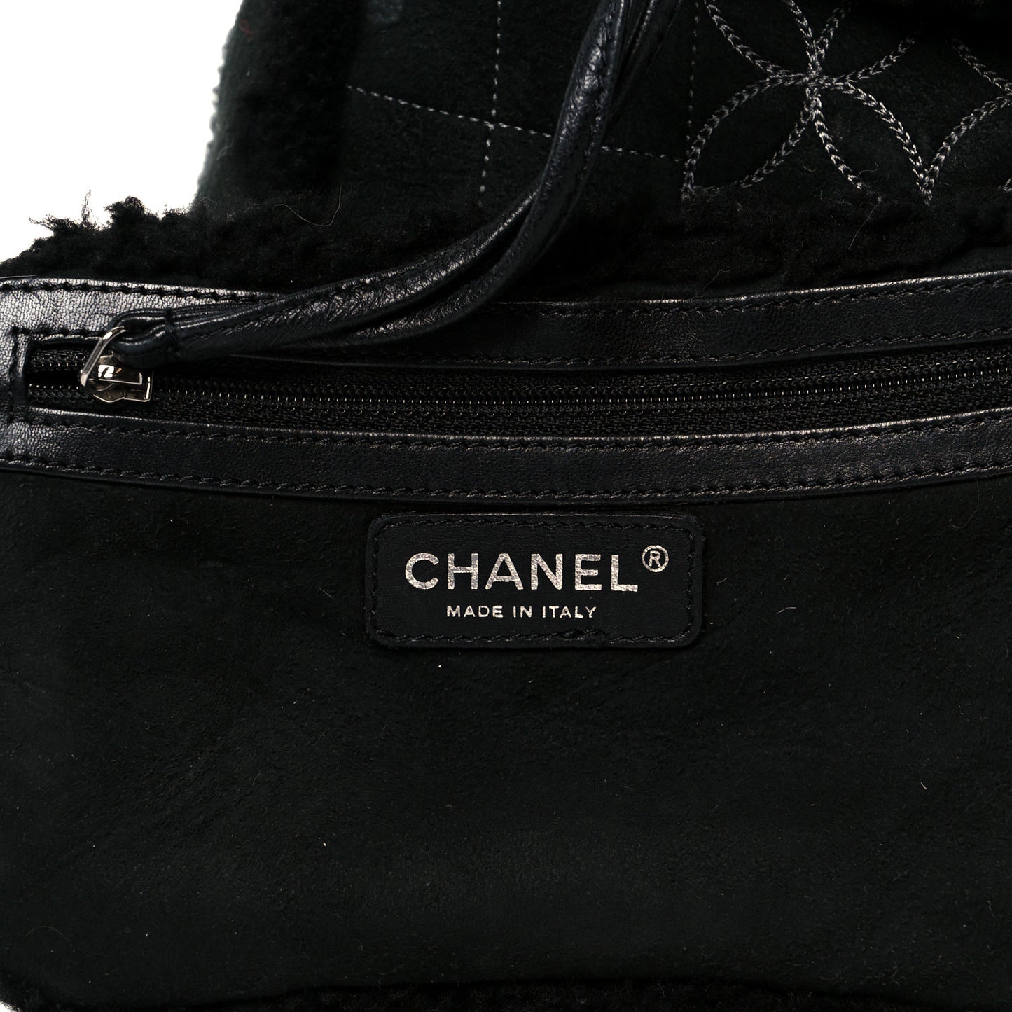Shearling Suede Stitched CC Tote Black