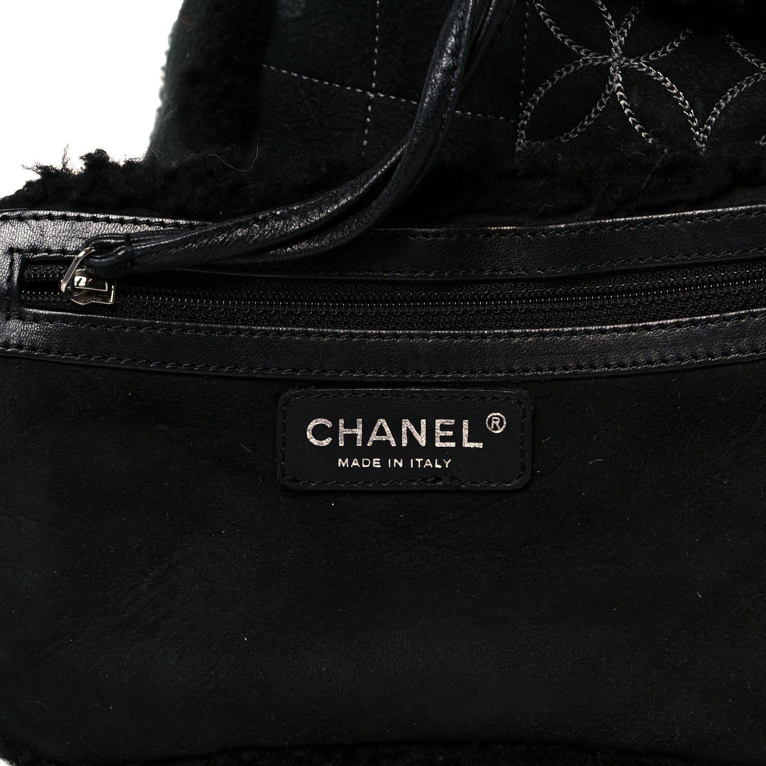 Chanel Shearling Suede Stitched CC Tote Black 7 of 12
