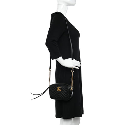 Gucci Calfskin Matelasse Mini GG Marmont Chain Shoulder Bag Black 2 of 10