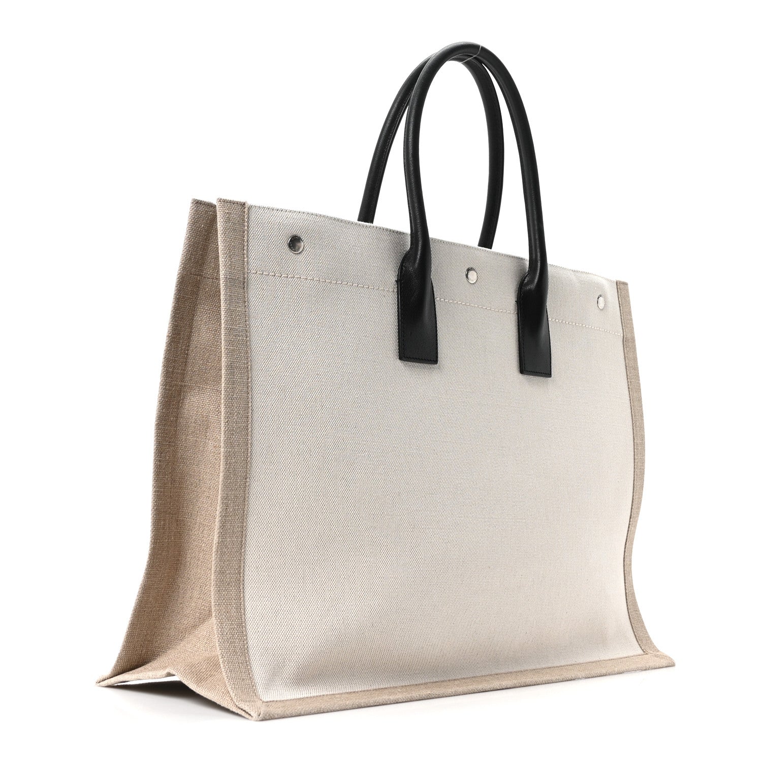 Saint Laurent Linen Calfskin Small Rive Gauche Tote Greggio Natural 3 of 10