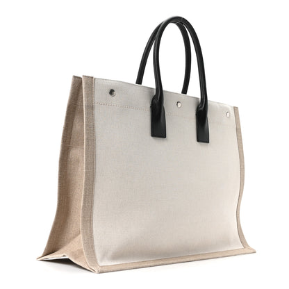 Saint Laurent Linen Calfskin Small Rive Gauche Tote Greggio Natural 3 of 10