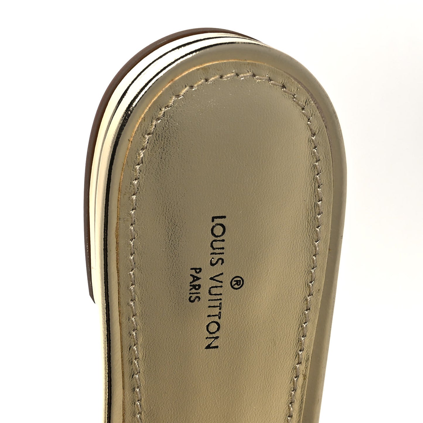 Metallic Lambskin Embossed Monogram Revival Flat Mules 40 Gold
