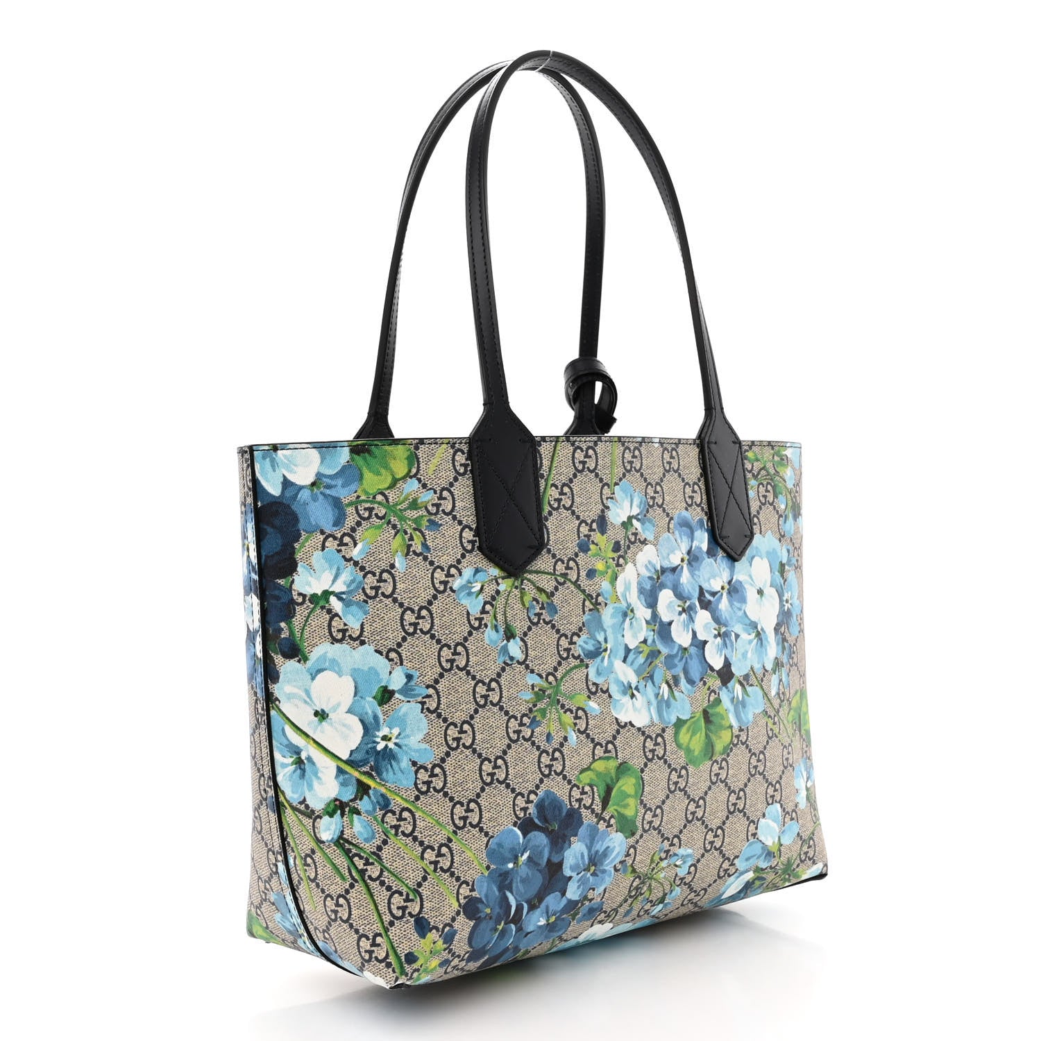 Gucci GG Supreme Monogram Blooms Small Reversible Tote Beige Blue Navy 4 of 16