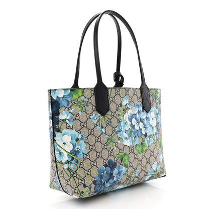 Gucci GG Supreme Monogram Blooms Small Reversible Tote Beige Blue Navy 4 of 16