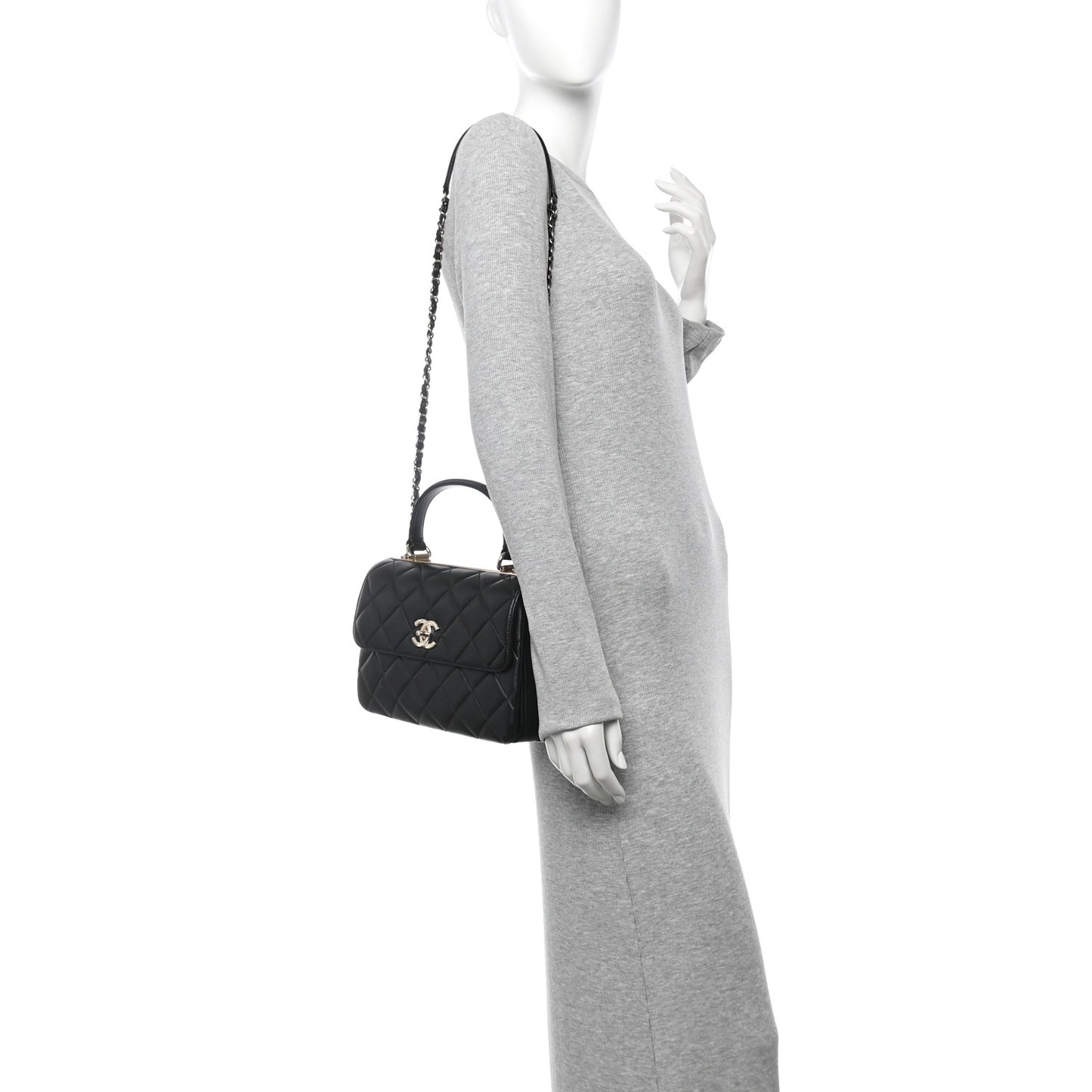 Lambskin Quilted Small Trendy CC Dual Handle Flap Bag Black