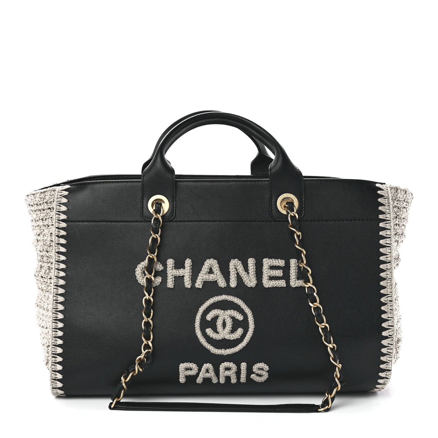 Calfskin Knit Medium Deauville Tote Black Beige