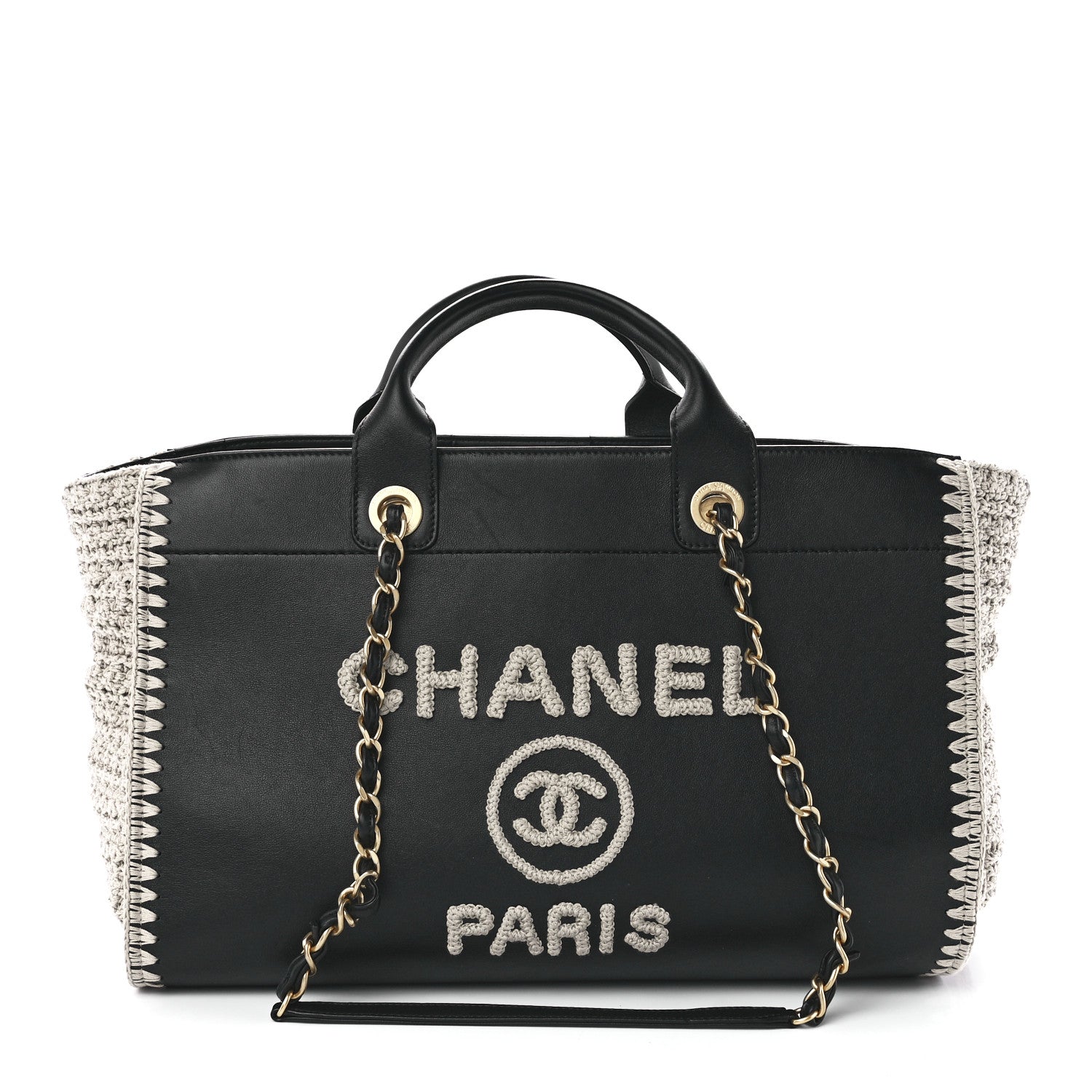 Chanel Calfskin Knit Medium Deauville Tote Black Beige 1 of 11