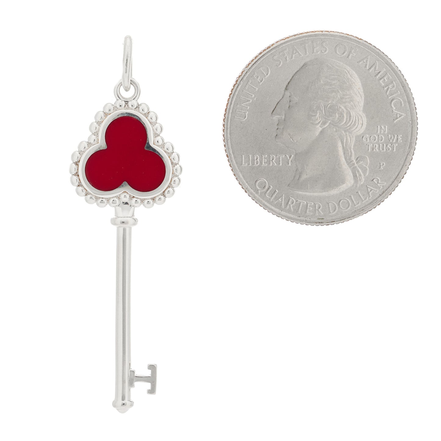 Sterling Silver Enamel Beaded Trefoil Key Pendant Red