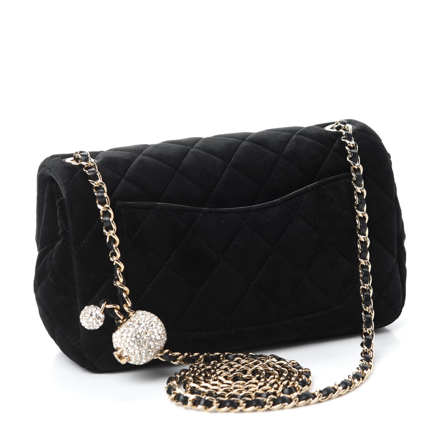 Velvet Quilted Mini Rectangular Pearl Crush Flap Black