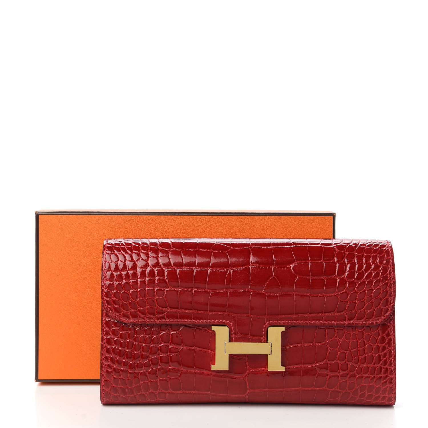 Hermes Shiny Alligator Constance Long Wallet Rouge Vif 12 of 12