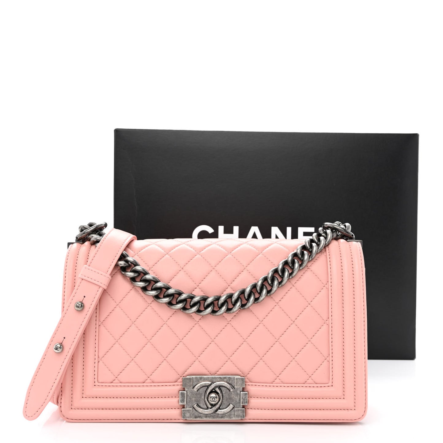 Calfskin Quilted Medium Boy Flap Light Pink
