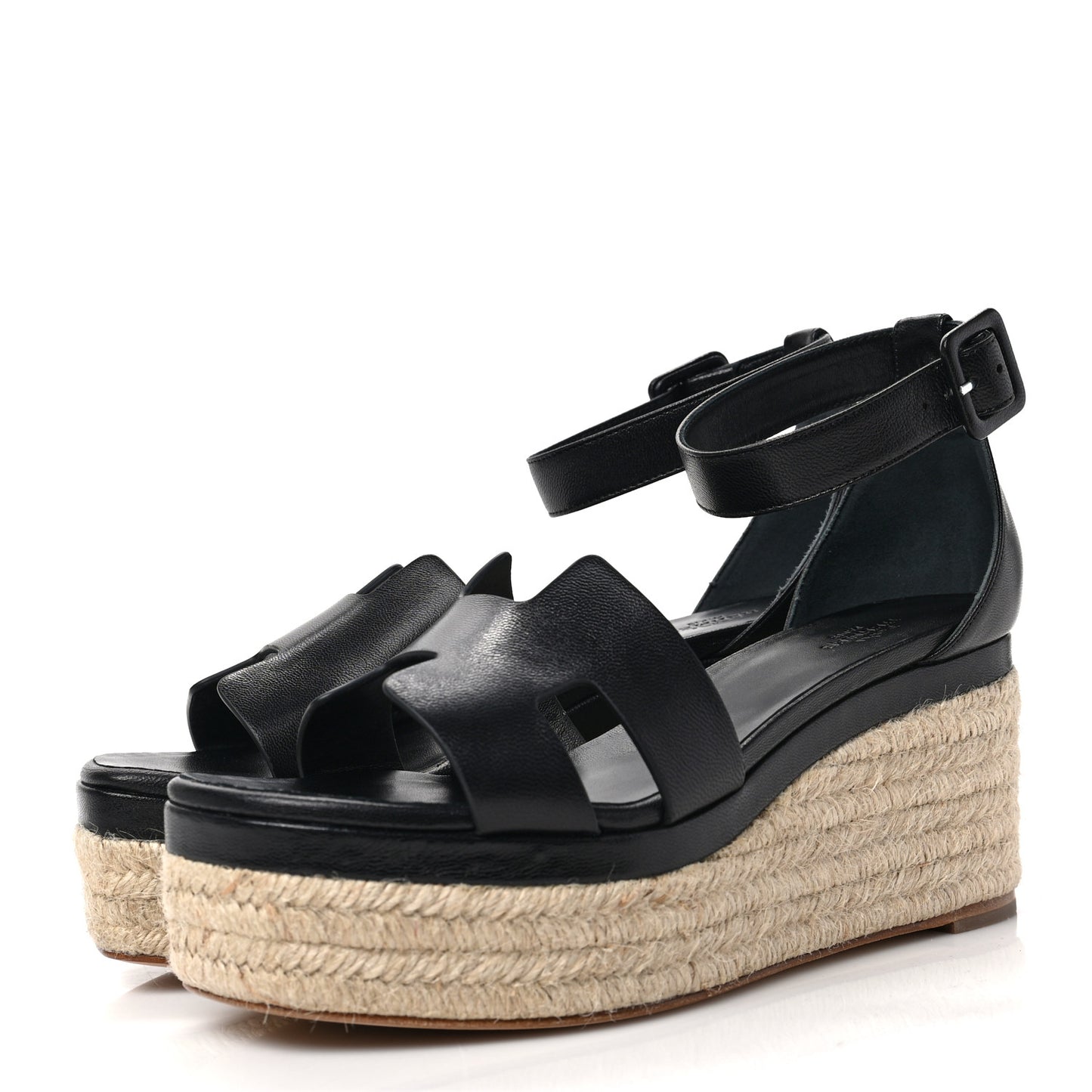 Goatskin Elda Espadrille Wedge Sandals 38 Black