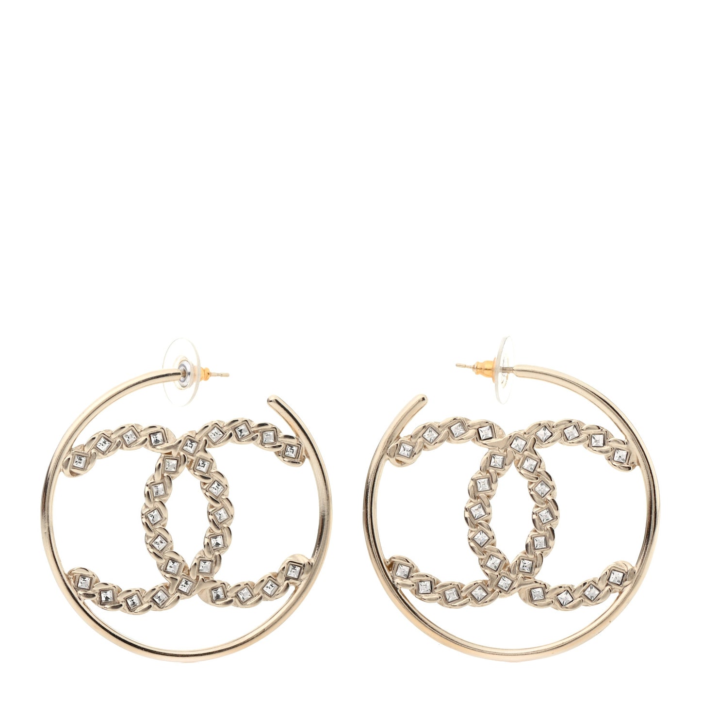 Crystal High Society CC Hoop Earrings Gold