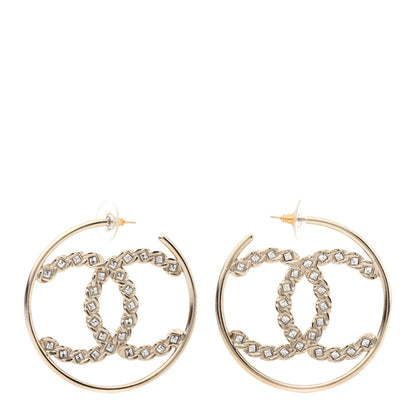 Chanel Crystal High Society CC Hoop Earrings Gold 1 of 4