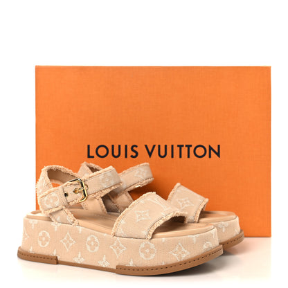Louis Vuitton Denim Maya Flatform Sandals 37.5 Beige 10 of 10