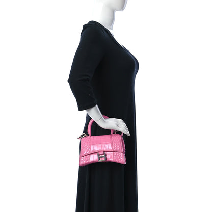 Balenciaga Shiny Calfskin Crocodile Embossed Hourglass Top Handle Bag XS Baby Pink 3 of 11