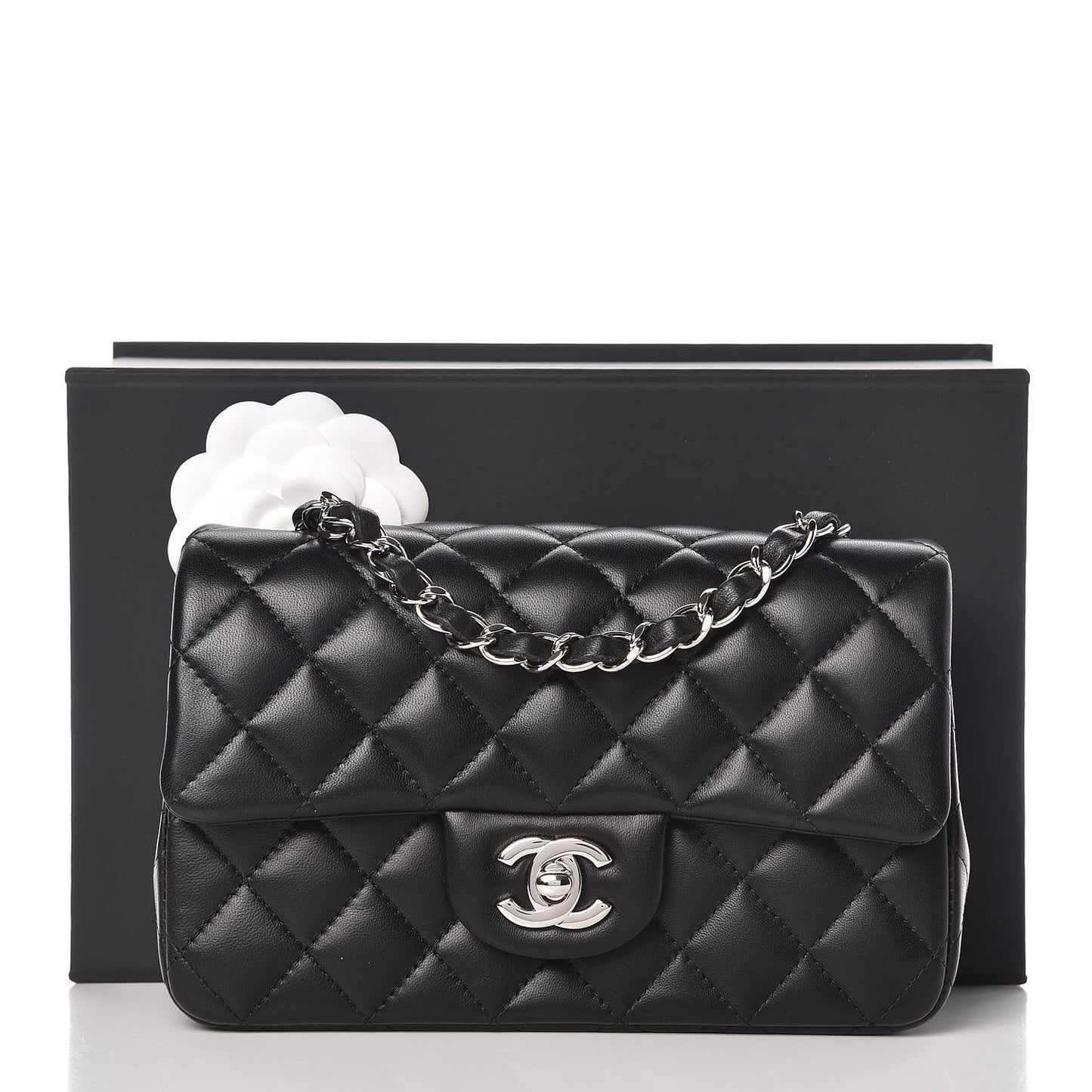 Lambskin Quilted Mini Rectangular Flap Black