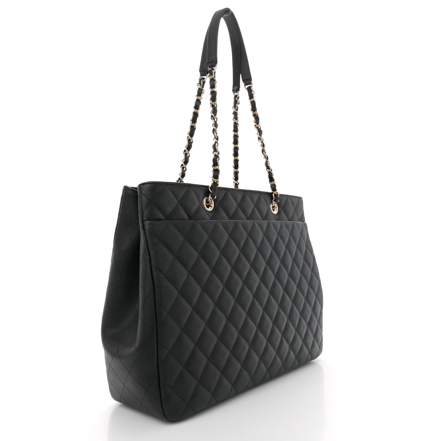 Caviar Quilted Large Shopping Tote Black