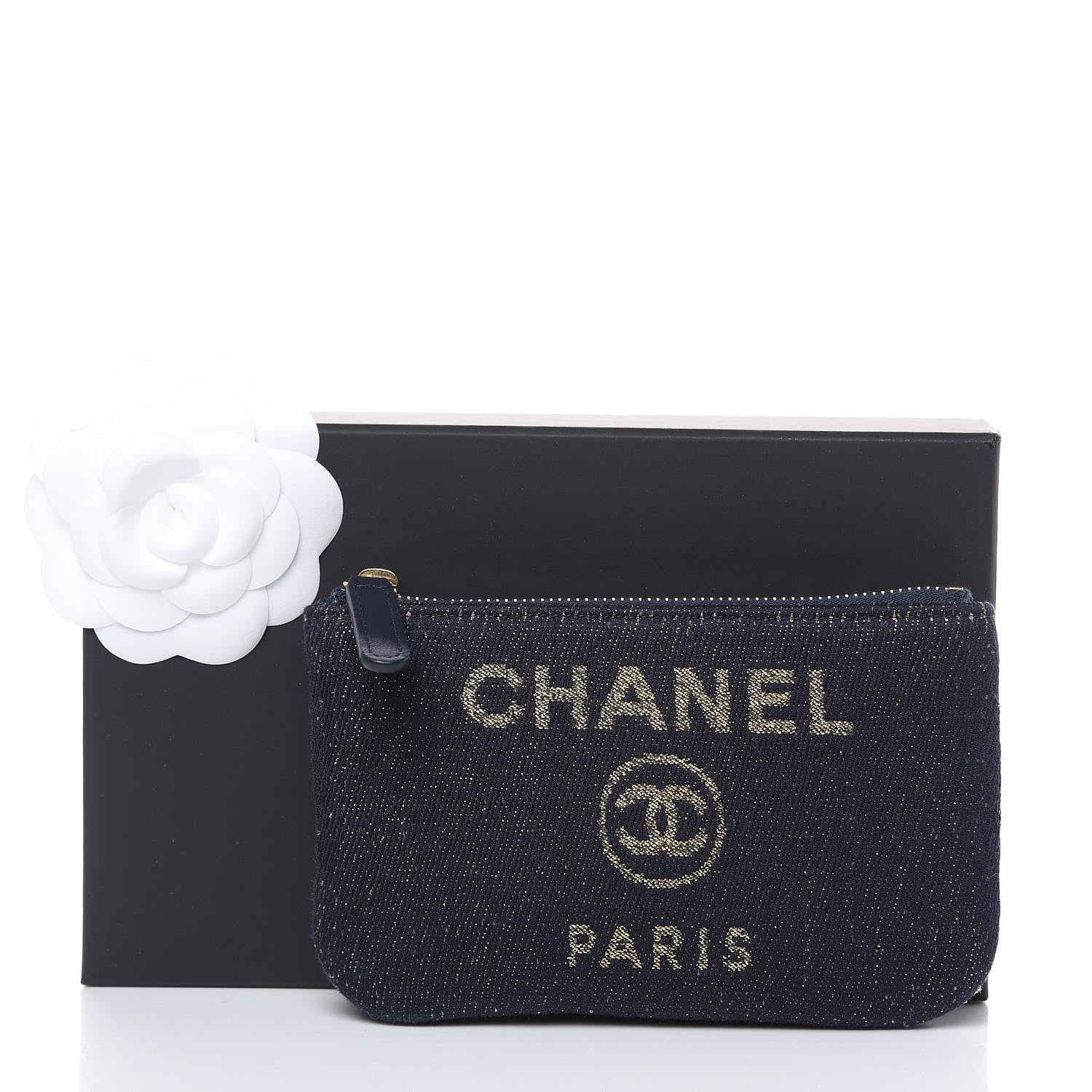 Chanel Lurex Canvas Deauville Cosmetic Pouch Navy Blue Gold 8 of 8