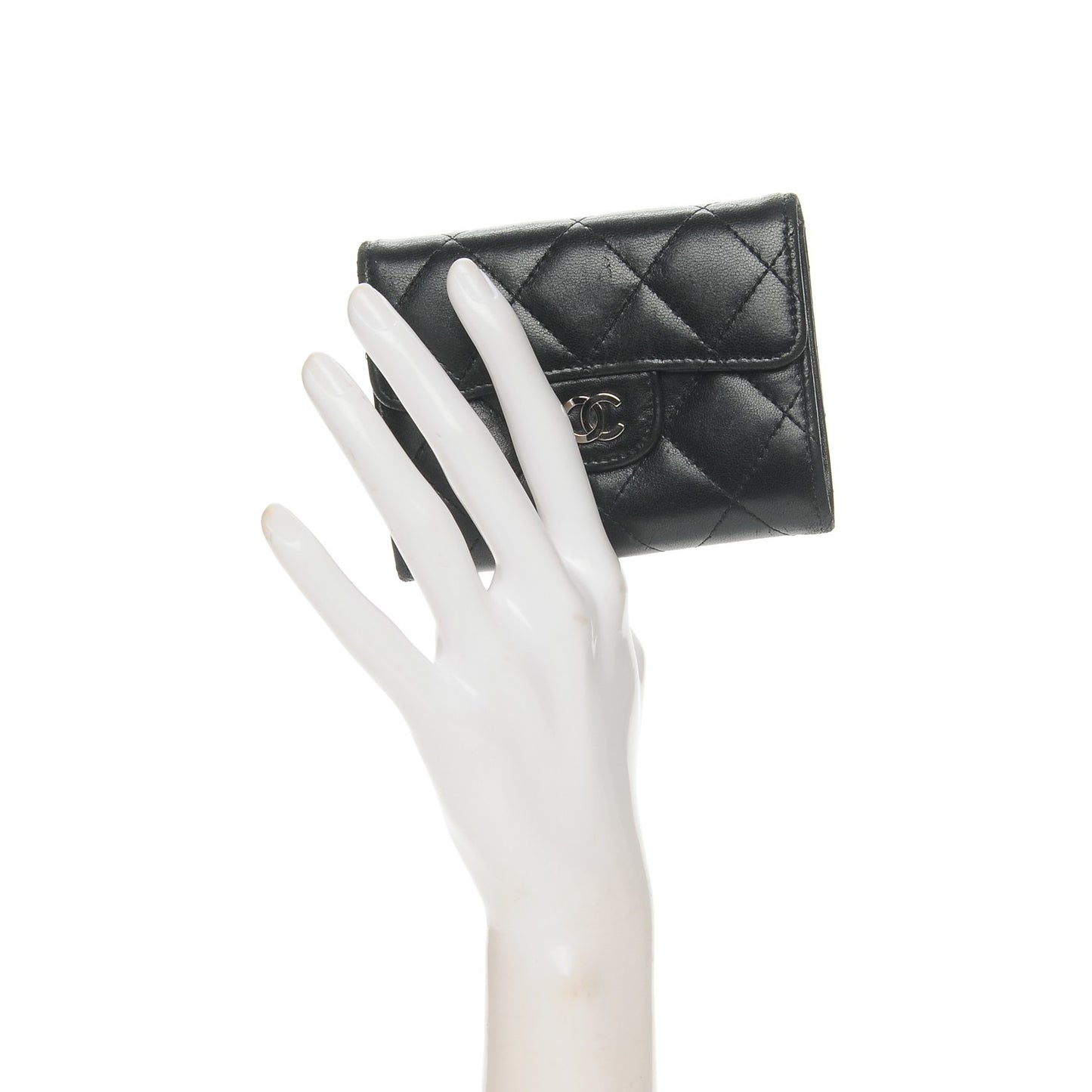Lambskin Quilted Flap Card Holder Wallet Black
