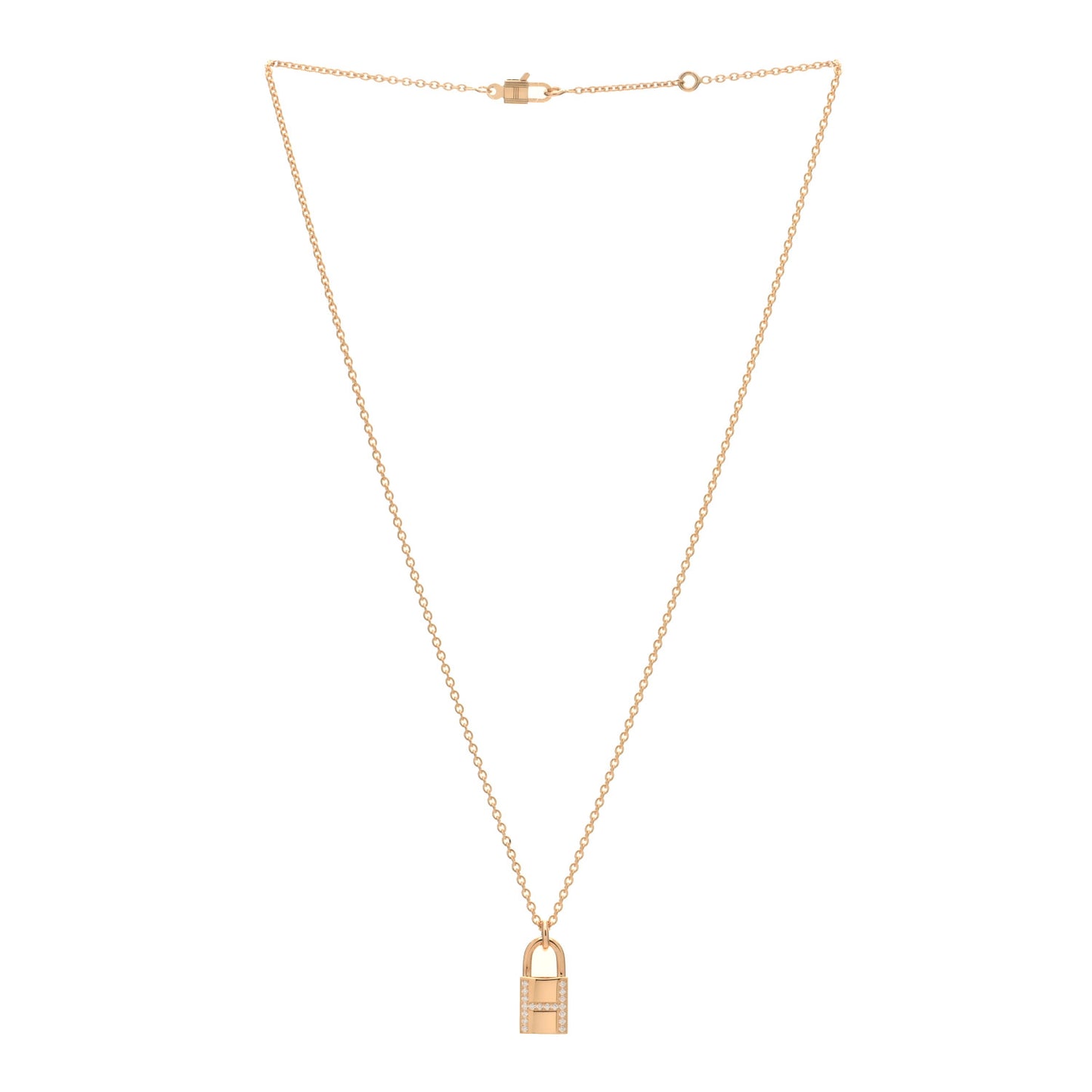 18K Rose Gold Diamond Amulettes Cadenas Pendant Necklace
