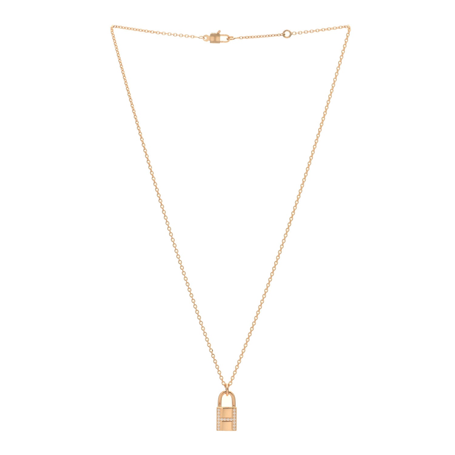 Hermes 18K Rose Gold Diamond Amulettes Cadenas Pendant Necklace 2 of 4