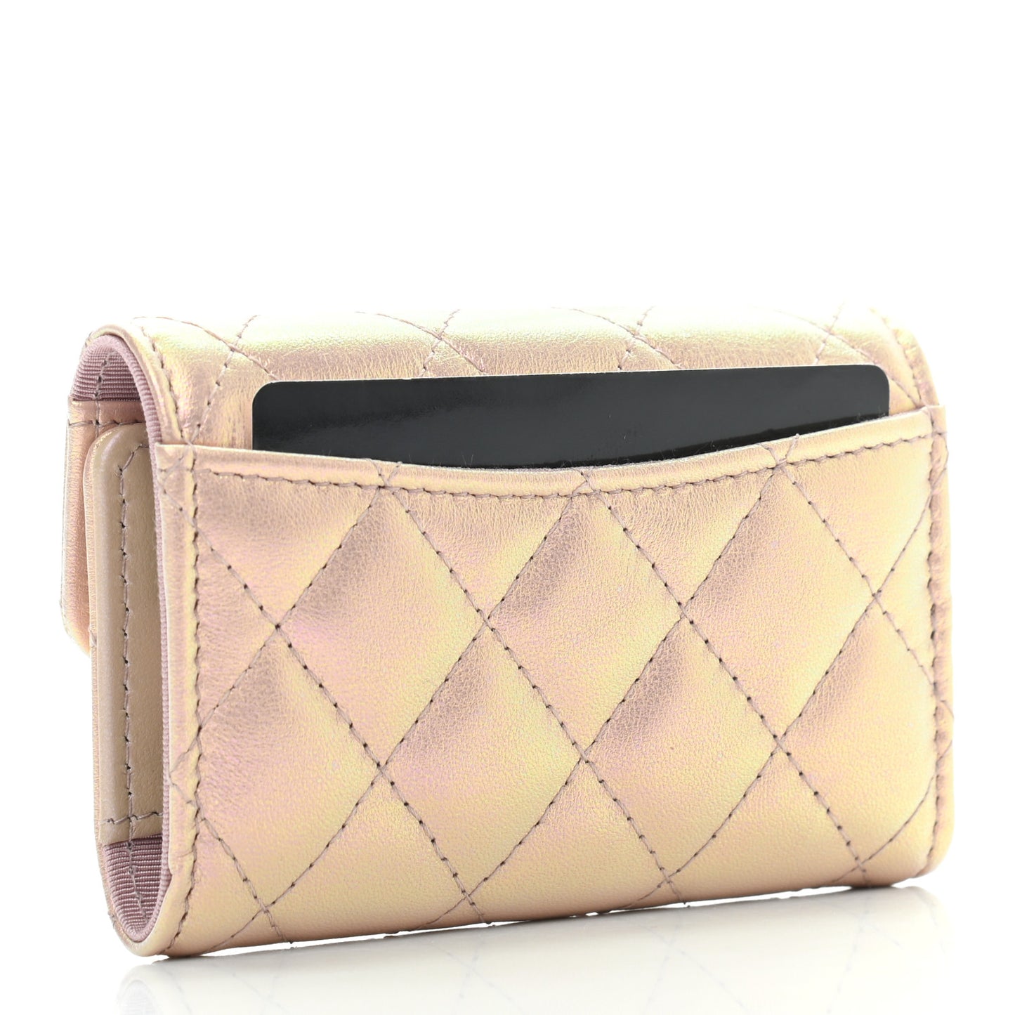 Iridescent Calfskin Quilted Classic 4 Key Holder Wallet Pink