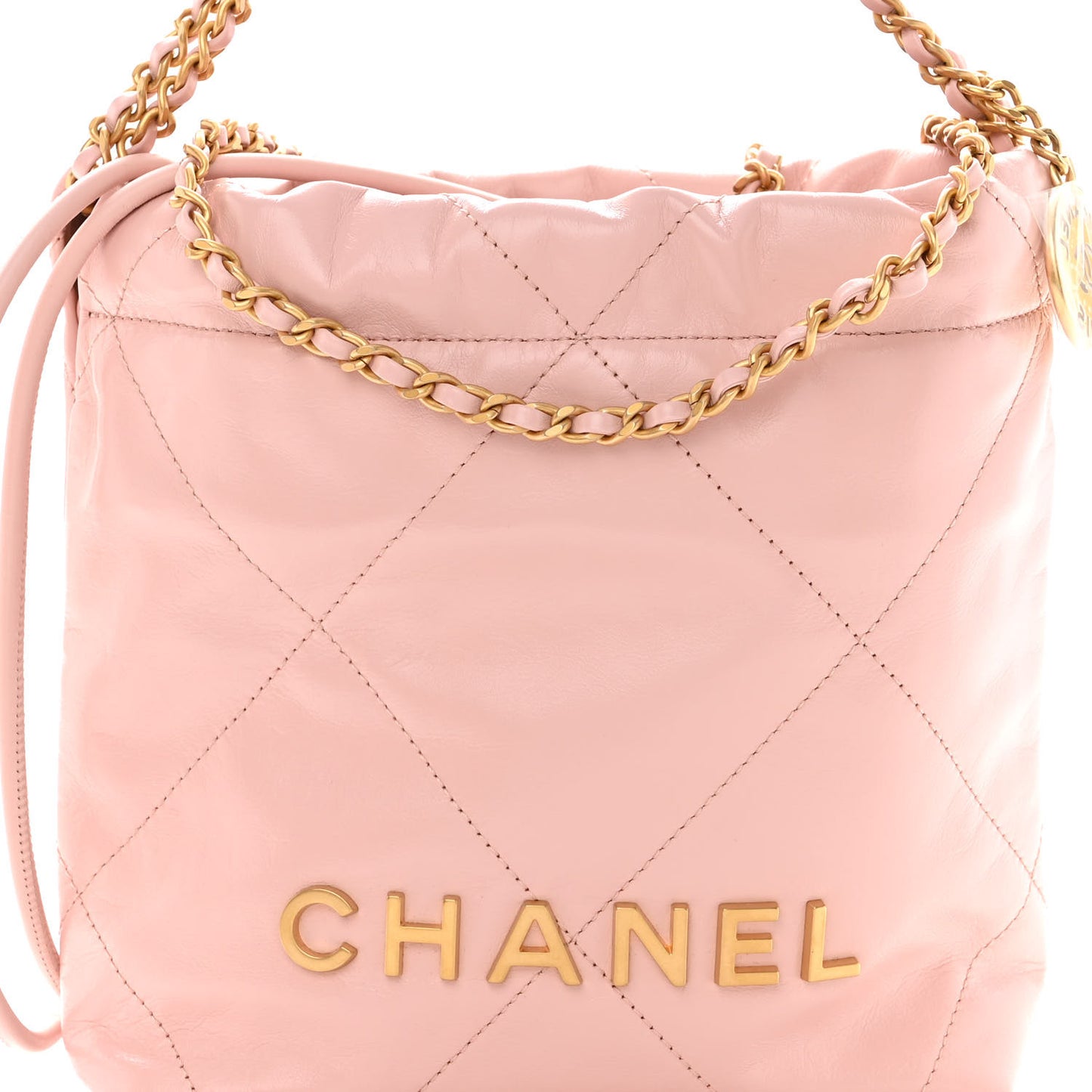Shiny Calfskin Quilted Mini Chanel 22 Rose Clair