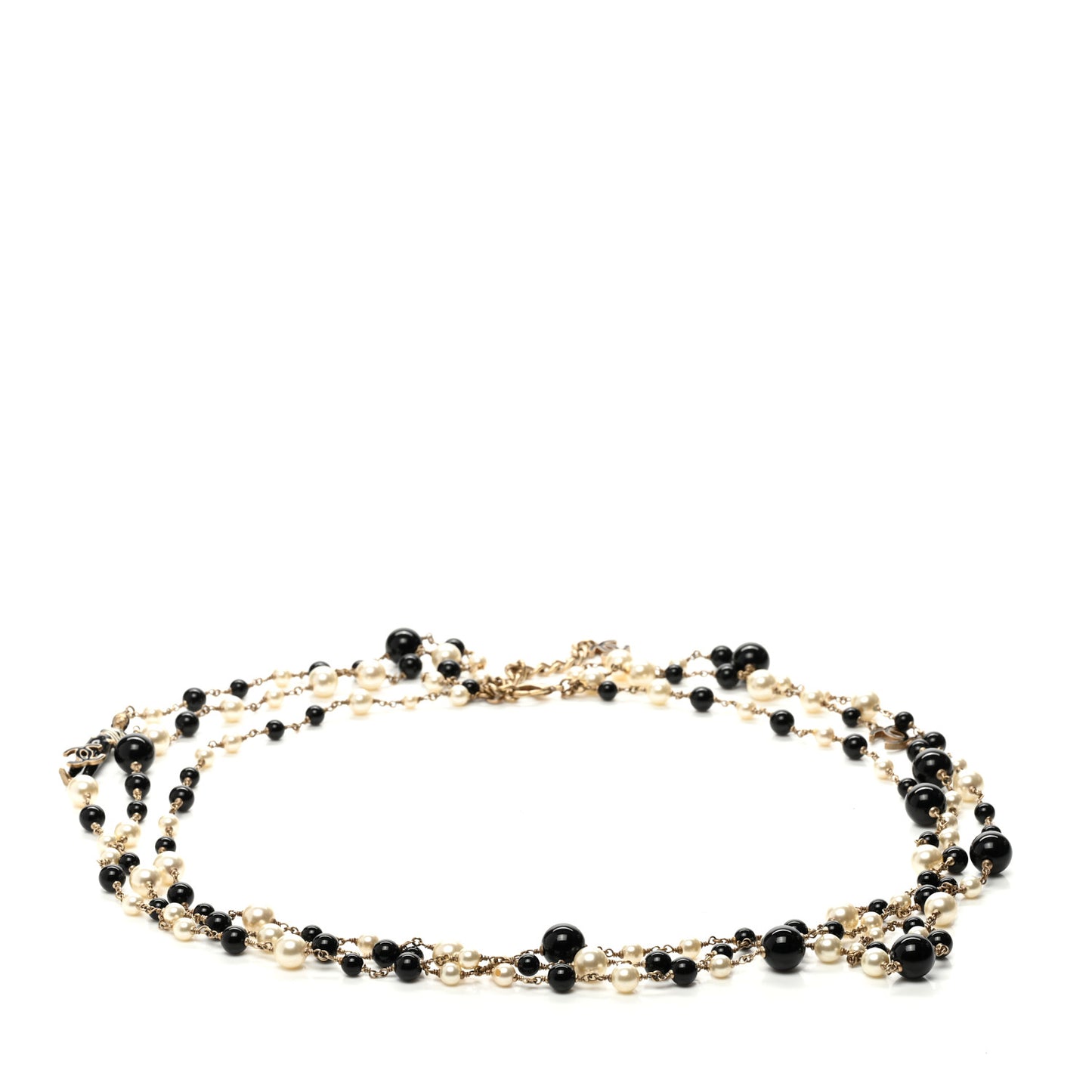 Pearl CC 100th Anniversary Coco Charm Necklace Black Beige Gold