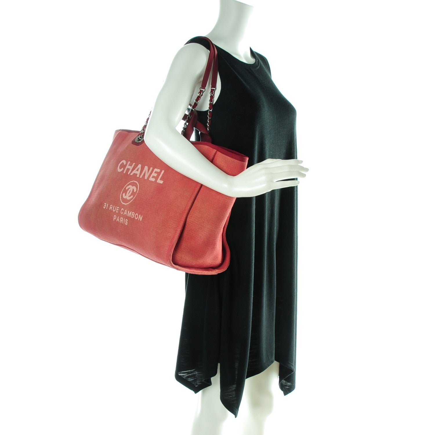 Chanel Canvas Large Deauville Tote Red 2 of 8