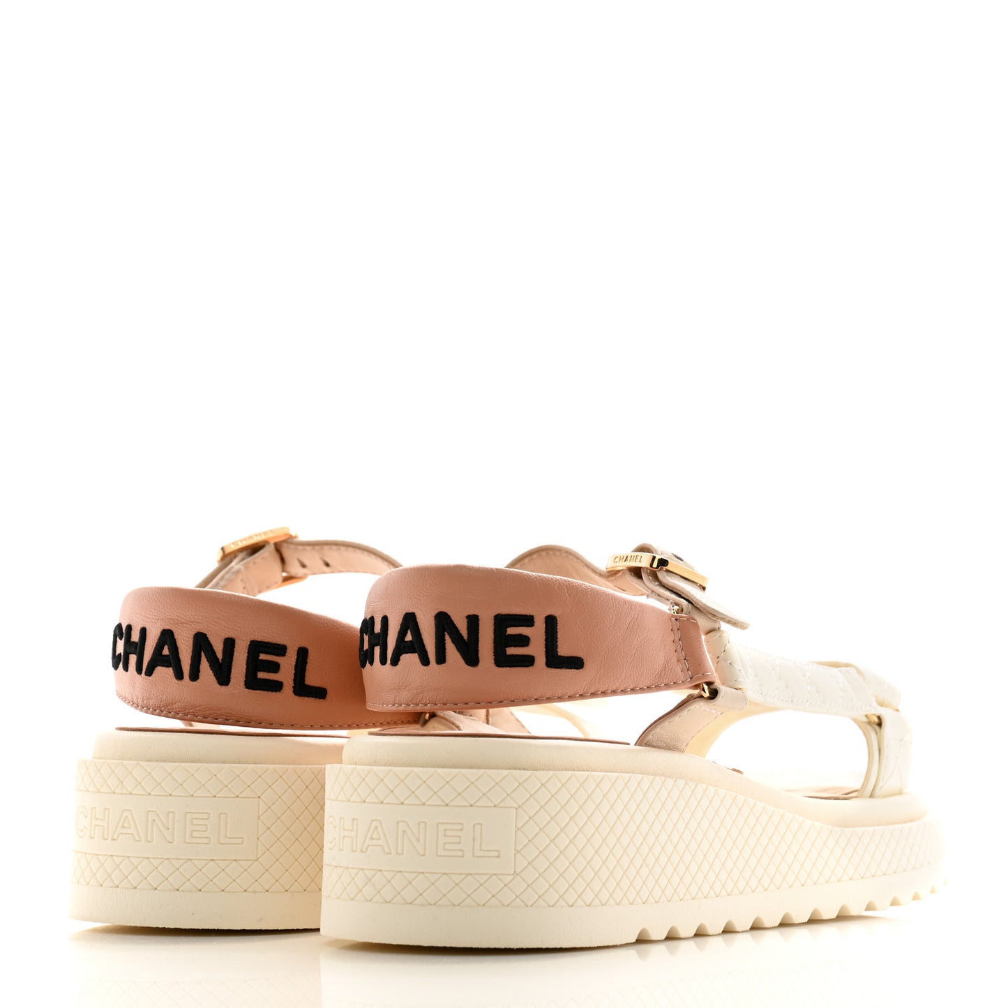 Lambskin Logo Platform Sandals 38.5 Beige Ivory White