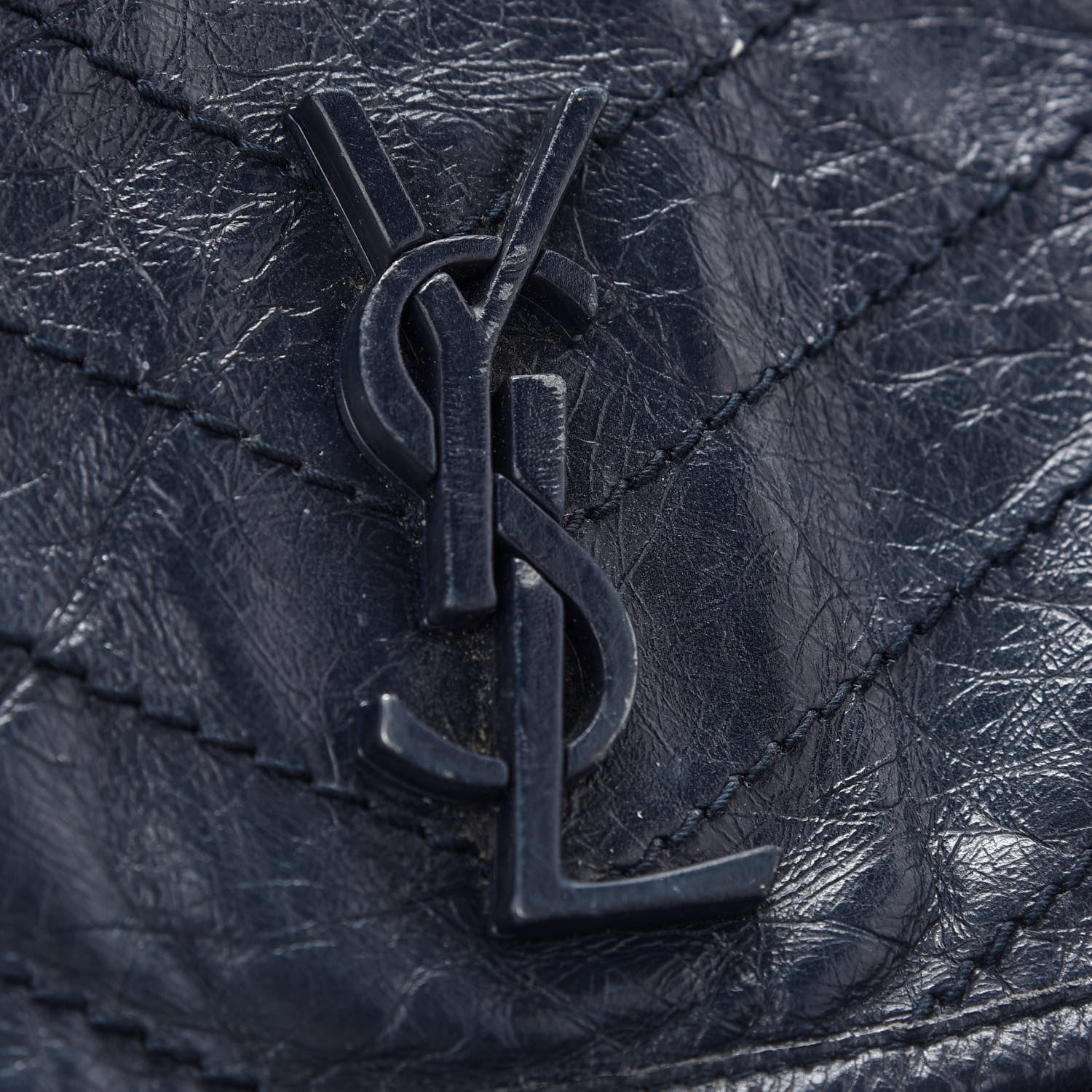 Saint Laurent Crinkled Calfskin Matelasse Monogram Large Niki Chain Satchel Deep Marine 10 of 14