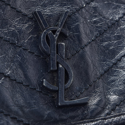 Saint Laurent Crinkled Calfskin Matelasse Monogram Large Niki Chain Satchel Deep Marine 10 of 14