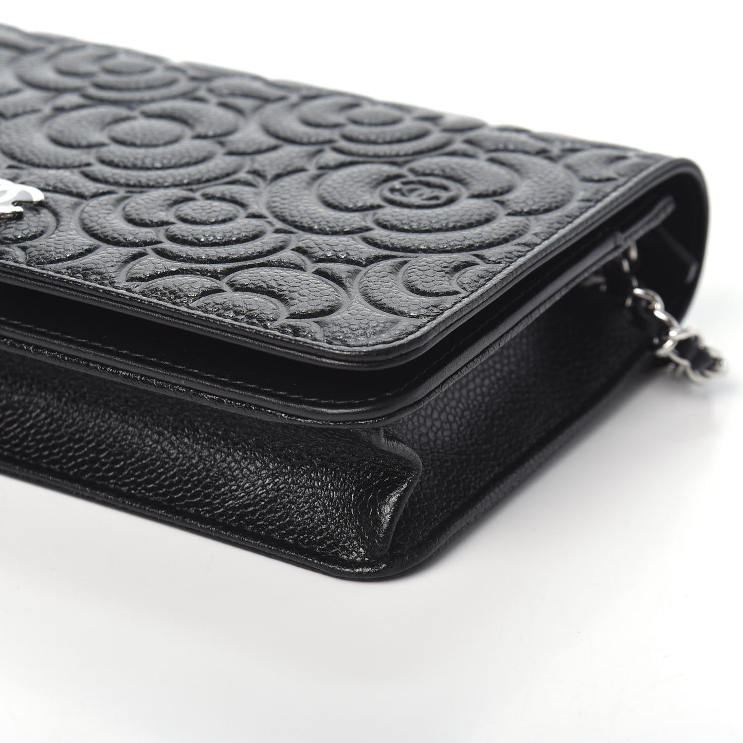 Caviar Camellia Embossed Wallet On Chain WOC Black