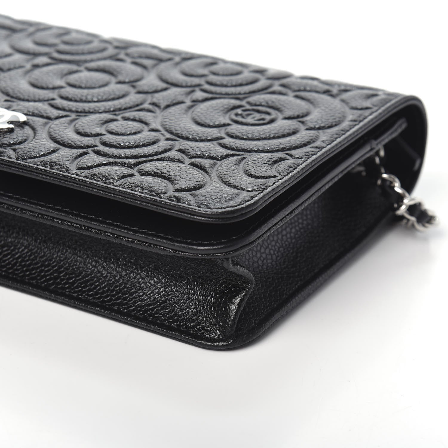 Chanel Caviar Camellia Embossed Wallet On Chain WOC Black 10 of 10