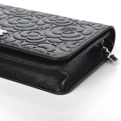 Chanel Caviar Camellia Embossed Wallet On Chain WOC Black 10 of 10