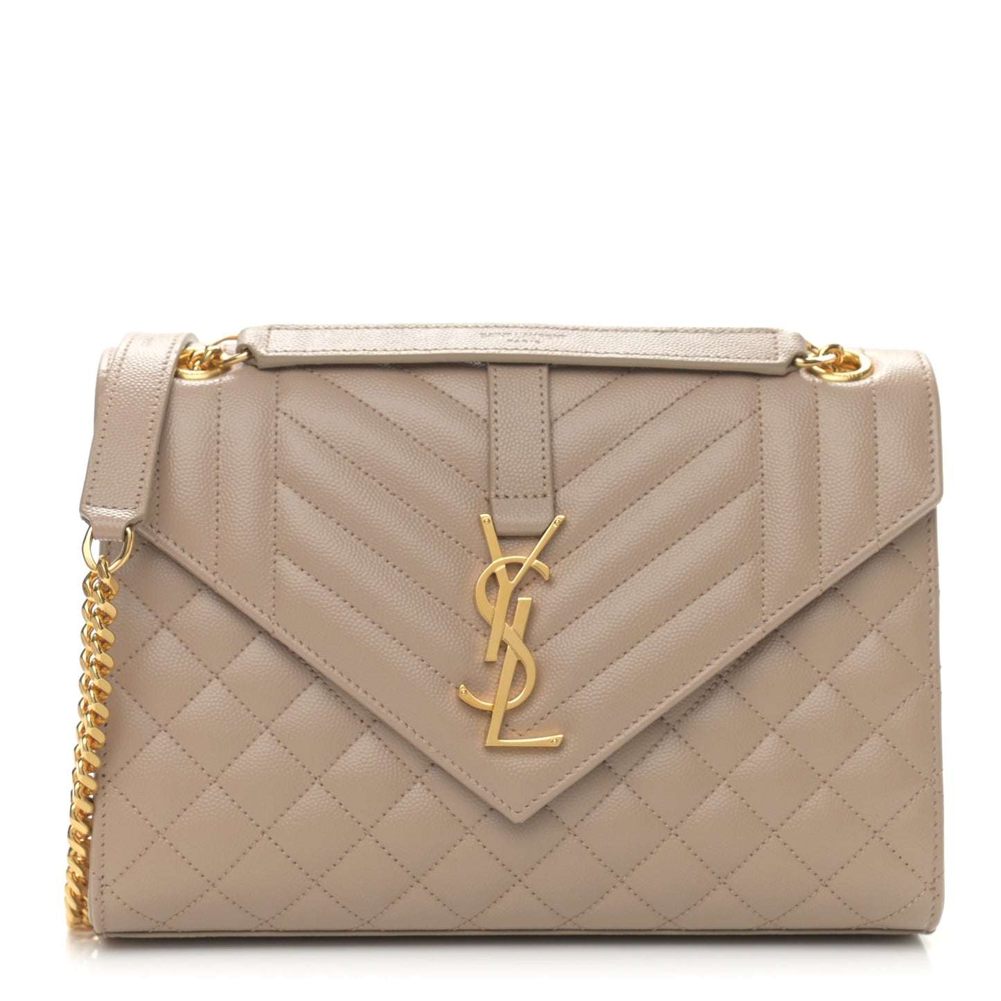 Grain De Poudre Textured Mixed Matelasse Medium Triquilt Monogram Satchel Dark Beige
