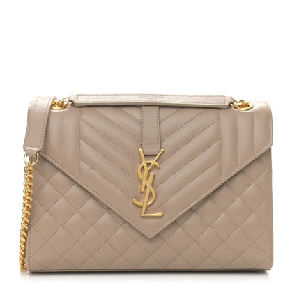 Saint Laurent Grain De Poudre Textured Mixed Matelasse Medium Triquilt Monogram Satchel Dark Beige 1 of 10