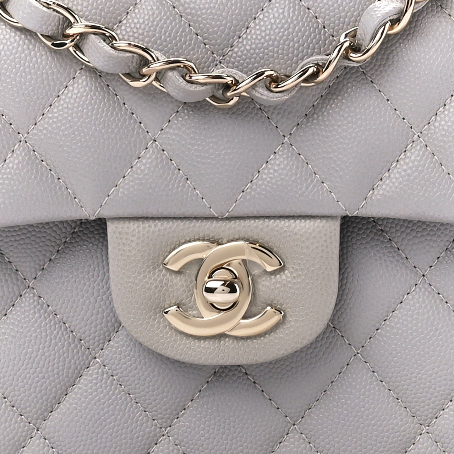 Caviar Quilted Small Double Flap Grey