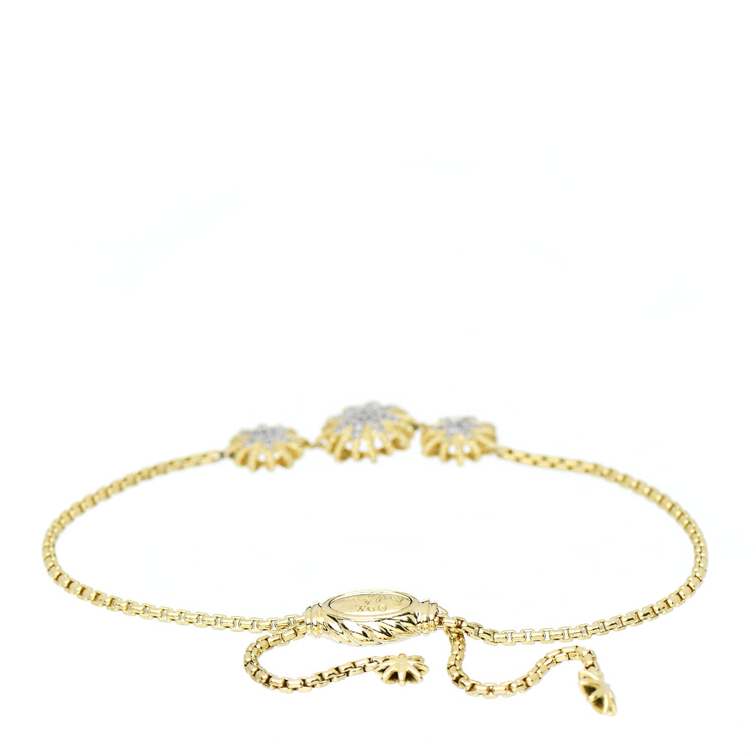 David Yurman 18K Yellow Gold Diamond Starburst Three Station Bracelet 3 of 4