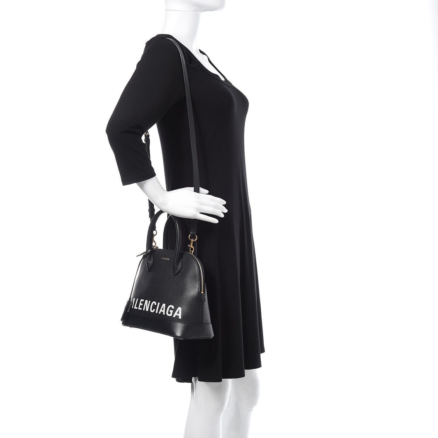 Signature Grained Calfskin Logo S Ville Top Handle Bag Black