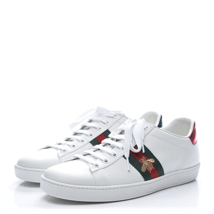Gucci Calfskin Ayers Bee Embroidered Womens Ace Sneakers 41 White Green 3 of 10