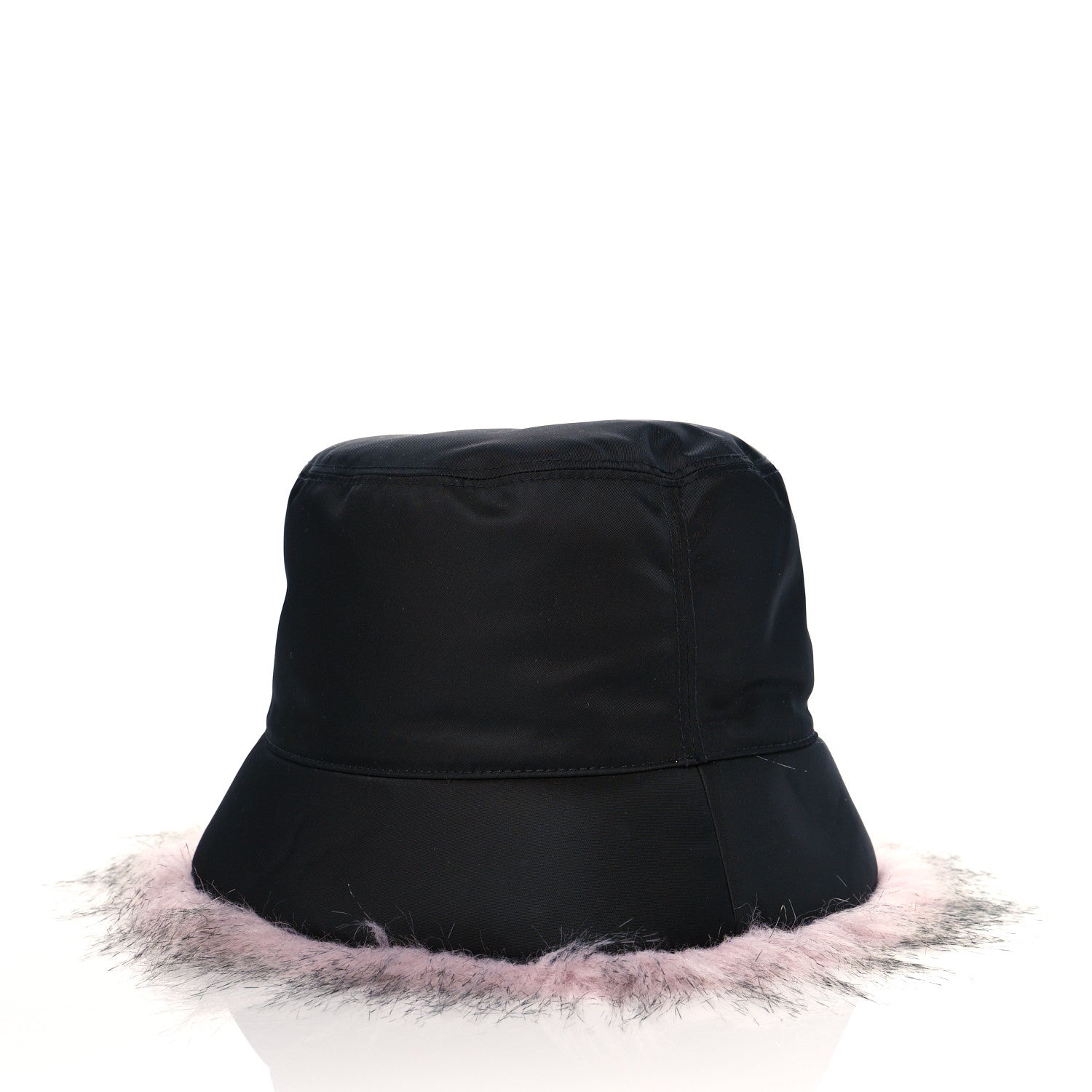 Prada Re-Nylon Faux Fur Metal Triangle Logo Womens Bucket Hat M Black Alabastro 4 of 8
