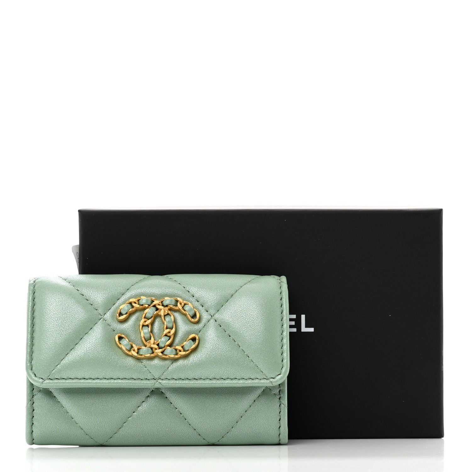 Chanel Lambskin Quilted Chanel 19 Flap Card Holder Light Green 9 of 9